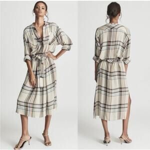 Reiss Lynn Plaid Flannel Midi Popover Dress Size 10